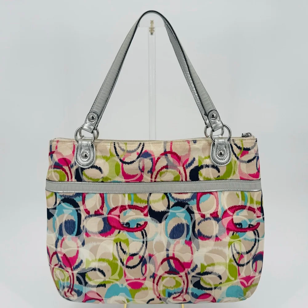 Coach Ikat Signature C Glam Ikat Shoulder Bag Multicolor Silver